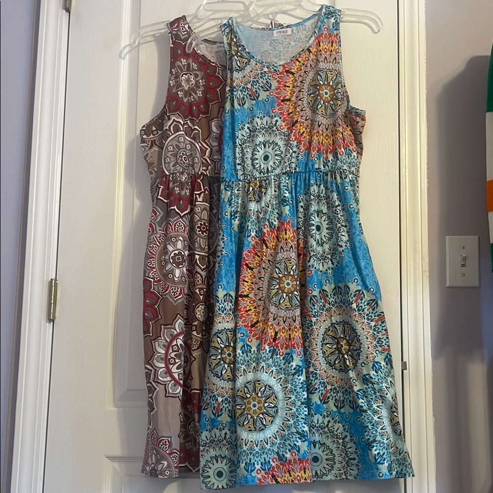 2 Pack Colorful Mandala Print Sleeveless Dresses